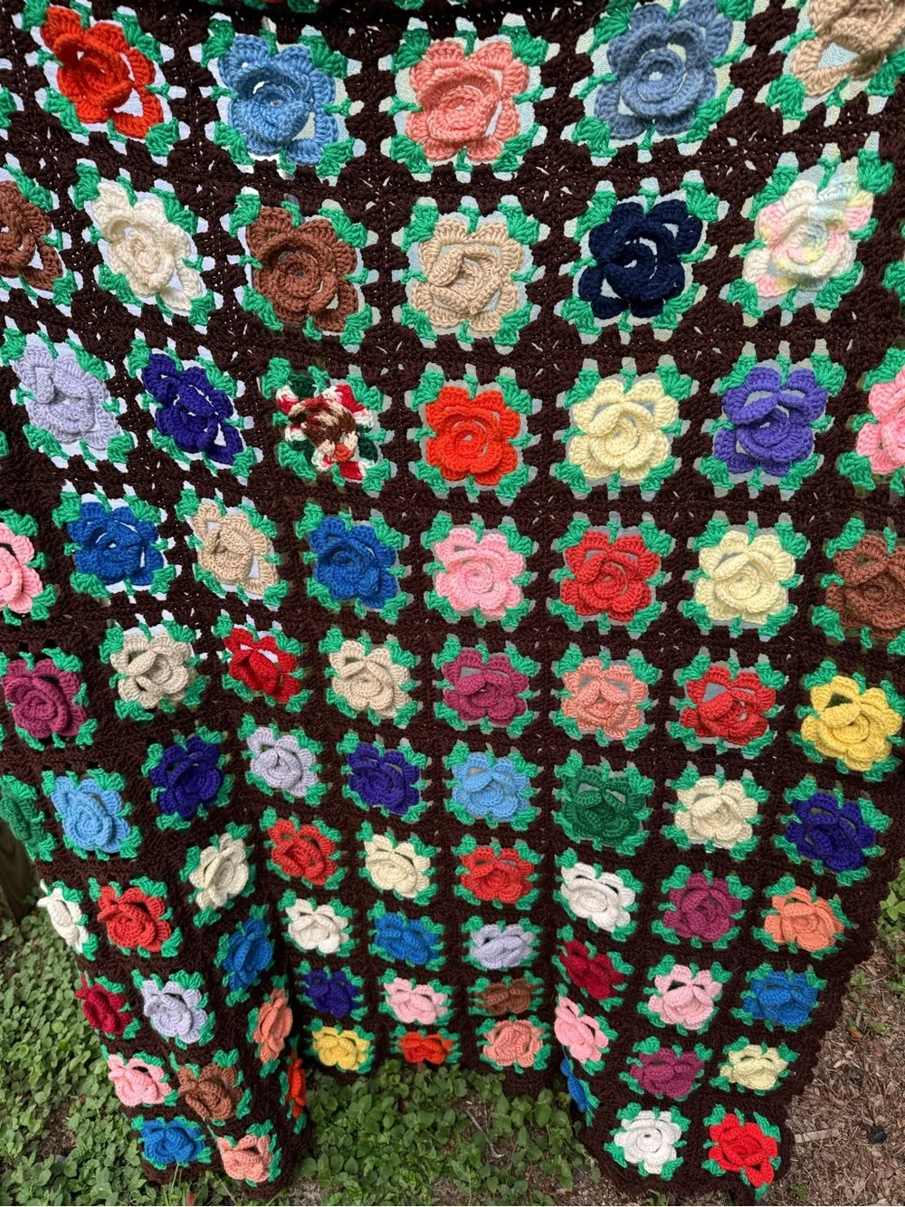 Handmade Multicolor Rose Crochet Throw Blanket